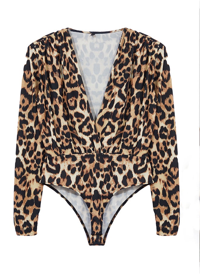 Multicolored Knitted Double Breasted V-Neck Leopard Body TPRAW22BD0161