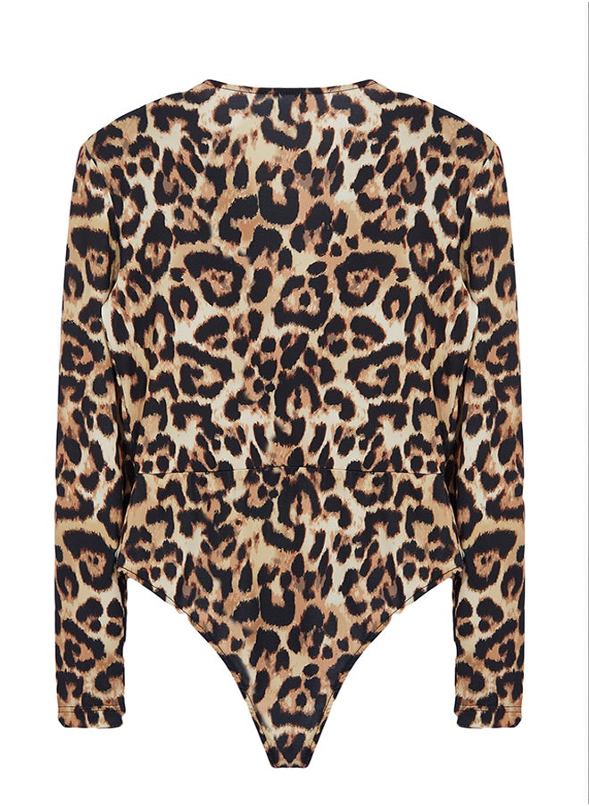 Multicolored Knitted Double Breasted V-Neck Leopard Body TPRAW22BD0161