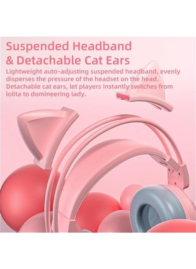 Generic - Cat Ear Headphones Pink Gaming Headset with Mic for Switch Xbox One PS4 PS5, Cute Children Girl Kids Wired Headphones Light up Kawaii Kitty Noise Cancelling Headphones for Gamer PC Laptop - Image 1