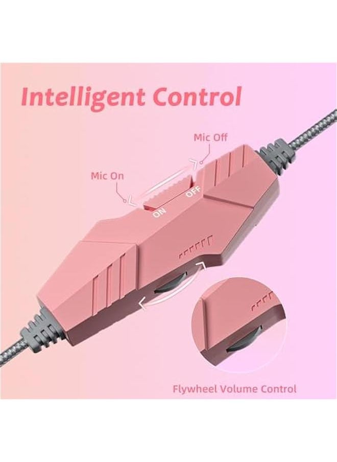 Generic - Cat Ear Headphones Pink Gaming Headset with Mic for Switch Xbox One PS4 PS5, Cute Children Girl Kids Wired Headphones Light up Kawaii Kitty Noise Cancelling Headphones for Gamer PC Laptop - Image 1