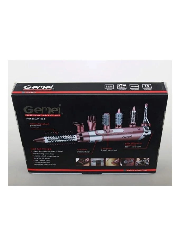 Gemei 7in1 Curler Multi-functional Styling Capabilities 2200W Hair Dryer with Styling Attachments - White - Image 2