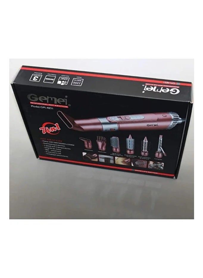 Gemei 7in1 Curler Multi-functional Styling Capabilities 2200W Hair Dryer with Styling Attachments - White - Image 3