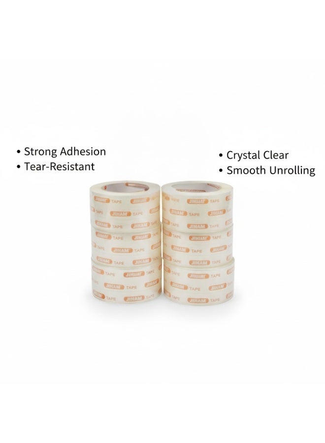 جيهام لفائف شريط تغليف شفاف - شريط لاصق قوي ومتين لإغلاق الكراتين، شريط تغليف شفاف تمامًا للشحن والنقل والتخزين والمكاتب والمستودعات والاستخدام المنزلي، شريط سهل الفتح ومقاوم للتمزق - Image 4