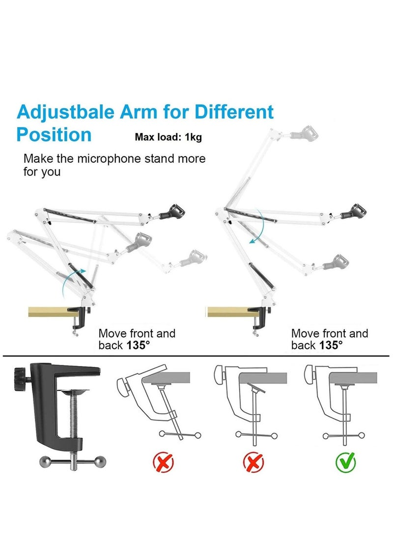 Microphone Stand Broadcast Studio Mic Suspension Boom Scissor Arm Stand (White) - Image 5