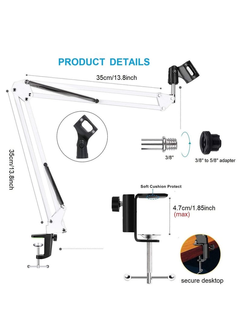 Microphone Stand Broadcast Studio Mic Suspension Boom Scissor Arm Stand (White) - Image 4