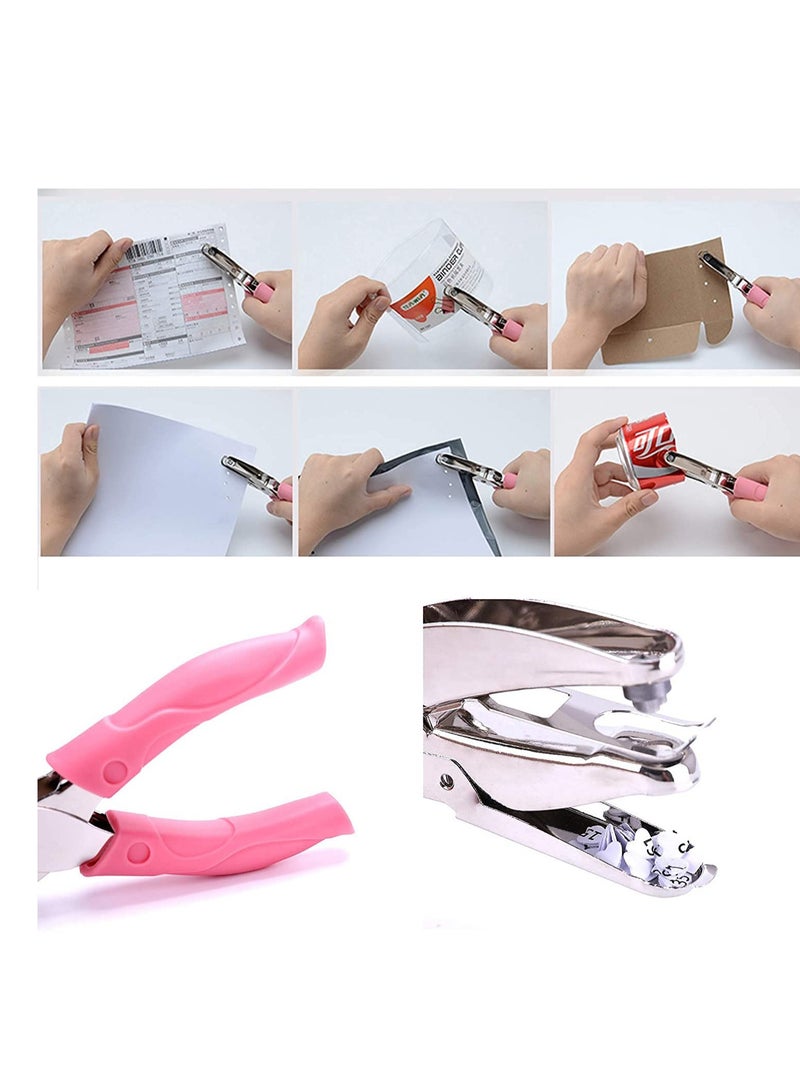 SOLARAE 3pcs Small Mini Heart, Star,1/16 inch Small Circle Shaped Hole Paper Puncher with Pink Soft Handheld Grip for DIY Craft Paper Tags Clothing Ticket Scrapbook Tool (Heart, Star, Small Circle) - Image 2