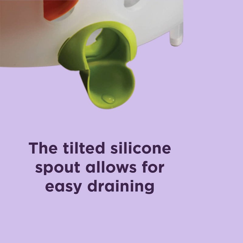 Chef'n Plastic Dish Garden Dish Rack, Compact & Stylish - Ideal for Small Kitchens, Space-Saving Two-Tier Design with Movable Utensil Holders & Drain Spout (White/Green) - Image 3