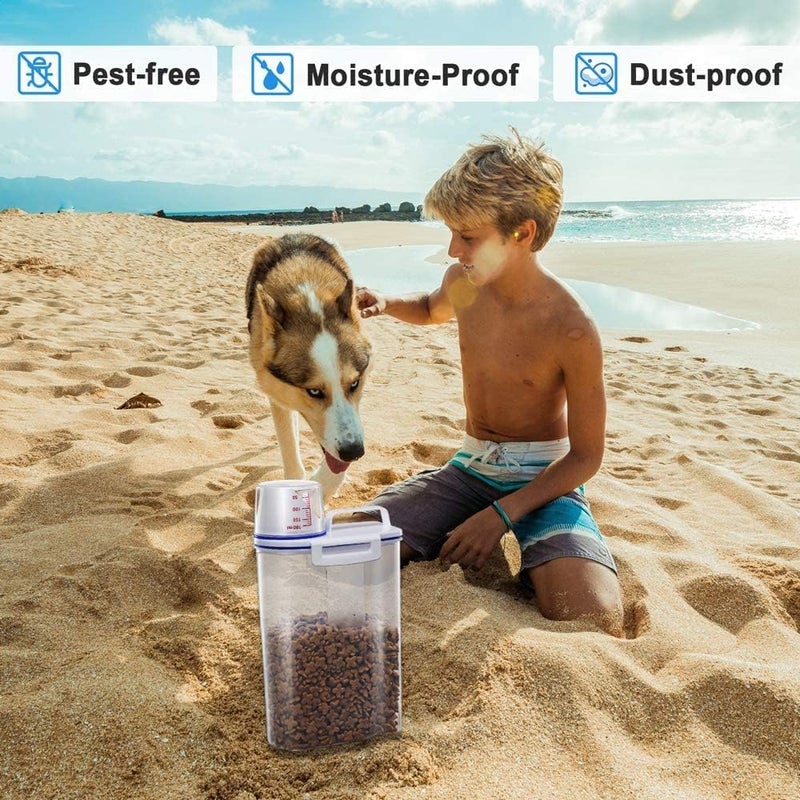 Premify Airtight Pet Food Storage Container, Small Dog Food Container with Measuring Cup, Cat Food Container with Pour Spout, 2 Snap Clips Food Dispenser for Regular Food, Dogs, Cats, Birds - Image 5