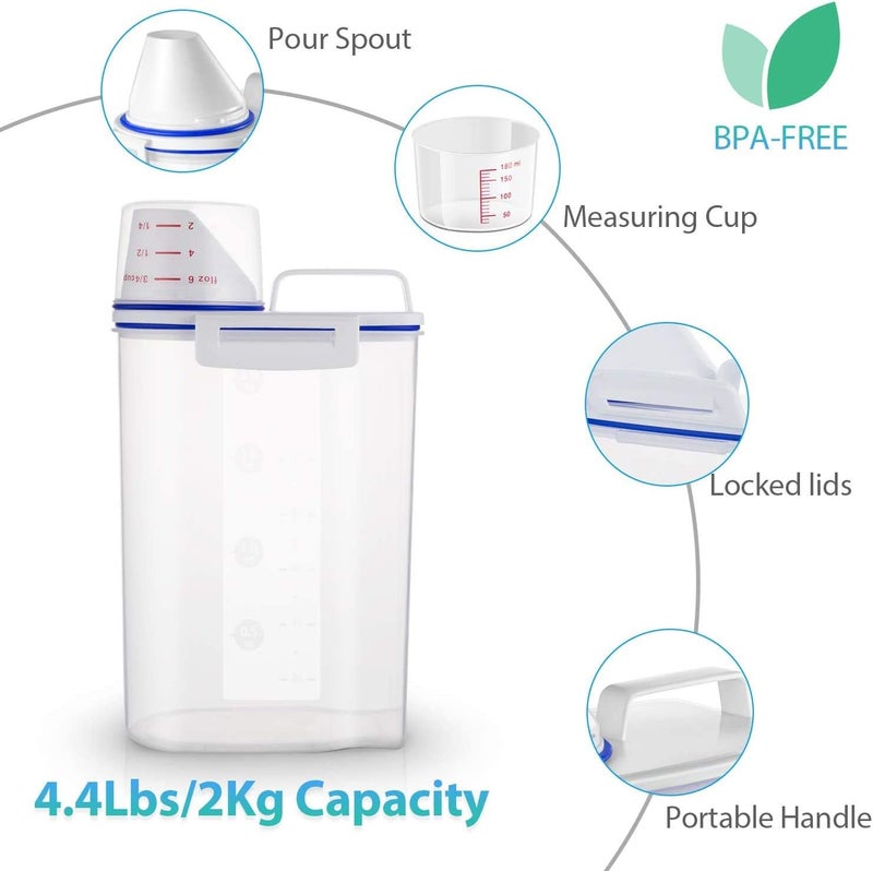 Premify Airtight Pet Food Storage Container, Small Dog Food Container with Measuring Cup, Cat Food Container with Pour Spout, 2 Snap Clips Food Dispenser for Regular Food, Dogs, Cats, Birds - Image 3