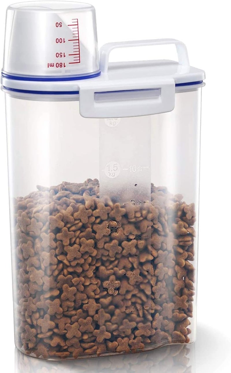 Premify Airtight Pet Food Storage Container, Small Dog Food Container with Measuring Cup, Cat Food Container with Pour Spout, 2 Snap Clips Food Dispenser for Regular Food, Dogs, Cats, Birds - Image 1