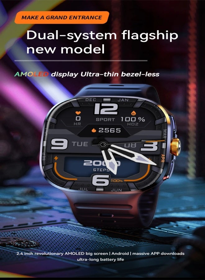 AROAQ M99 Smartwatch 4G SIM Card Android 10 Watch 2.4‘’ AMOLED Ultra Screen 2100mAh GPS WIFI NFC Smart Watches for Men-Black(3GB, 32GB)  - Image 2