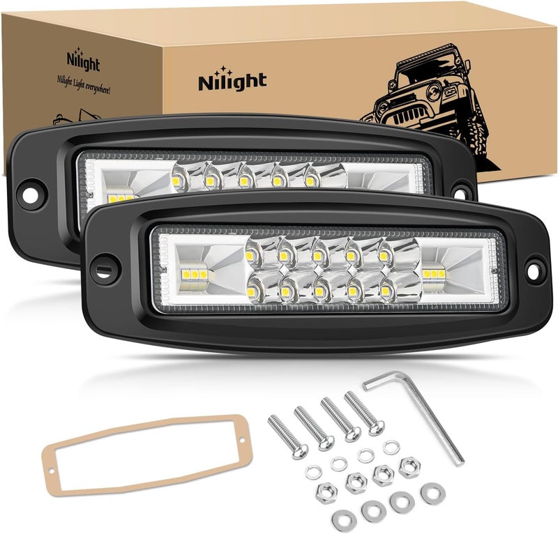 Nilight Flush Mount LED Pods 2PCS 6 Inch 60W LED Work Light Flood Spot Beam Combo Backup Driving Lights Fog Lamp Reverse Grill Mount Lighting for Offroad 4x4 Truck SUV - Image 1