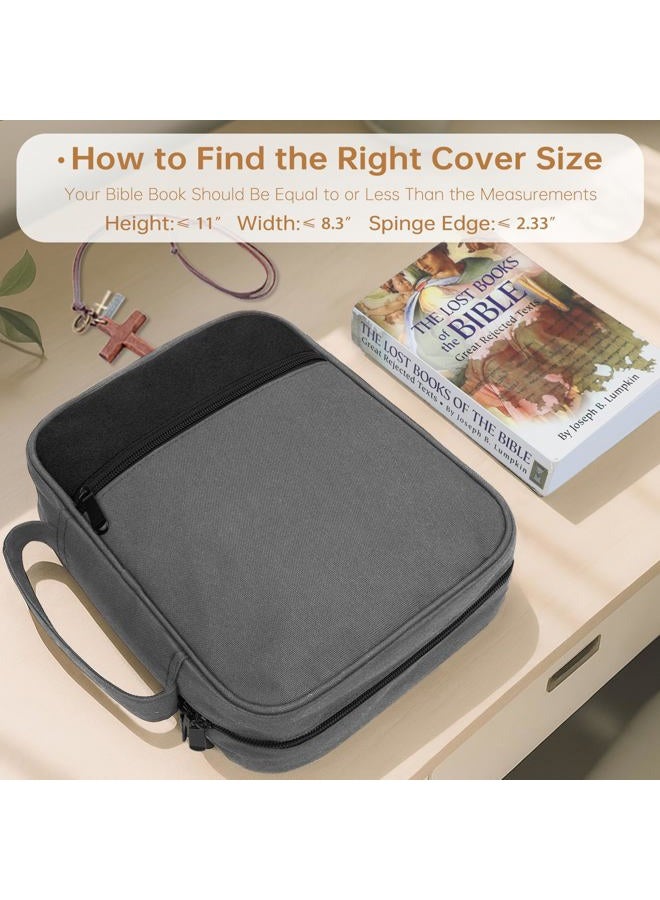 PPeen Bible Cover for Men Bible Book Cover Canvas Carrying Case Book Protector Case Large Bible Cover with Durable Handle Bible Study Supplies Accessories Christian Gifts (Black+Grey, Large) - Image 2