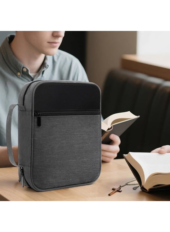PPeen Bible Cover for Men Bible Book Cover Canvas Carrying Case Book Protector Case Large Bible Cover with Durable Handle Bible Study Supplies Accessories Christian Gifts (Black+Grey, Large) - Image 4