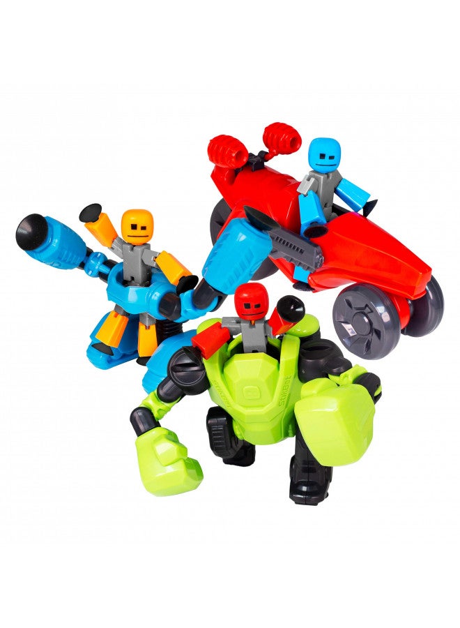 StikBot Zing Megabots 3 Pack, Complete Set of 3 Poseable Action Figures and Mega Vehicles, Turbo Cycle, Knockout and Avalanche - Image 1