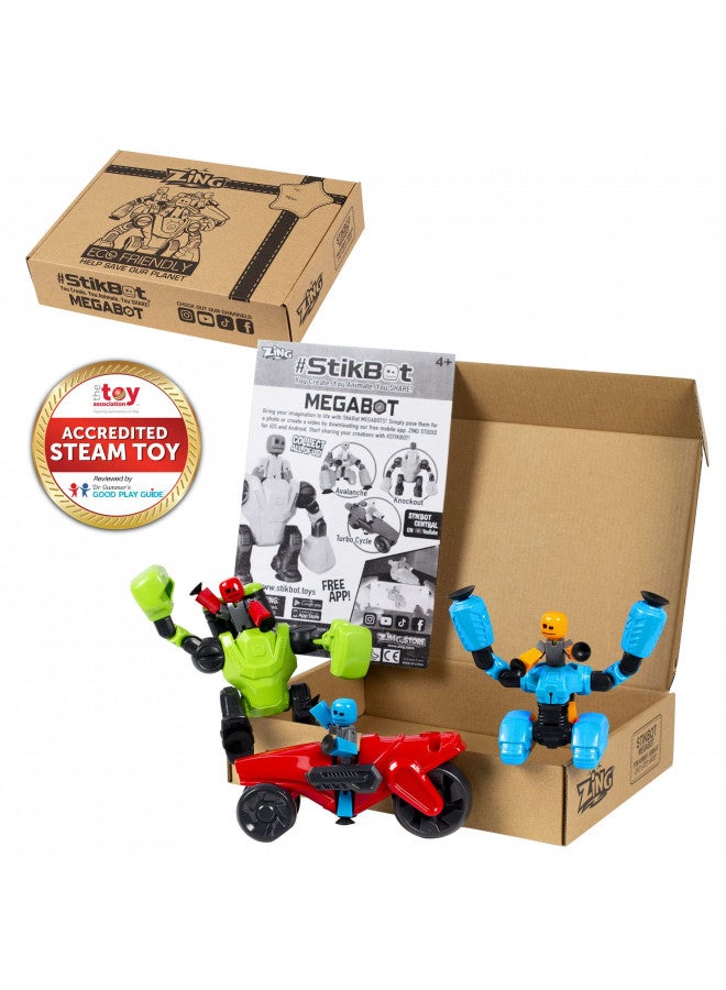 StikBot Zing Megabots 3 Pack, Complete Set of 3 Poseable Action Figures and Mega Vehicles, Turbo Cycle, Knockout and Avalanche - Image 2