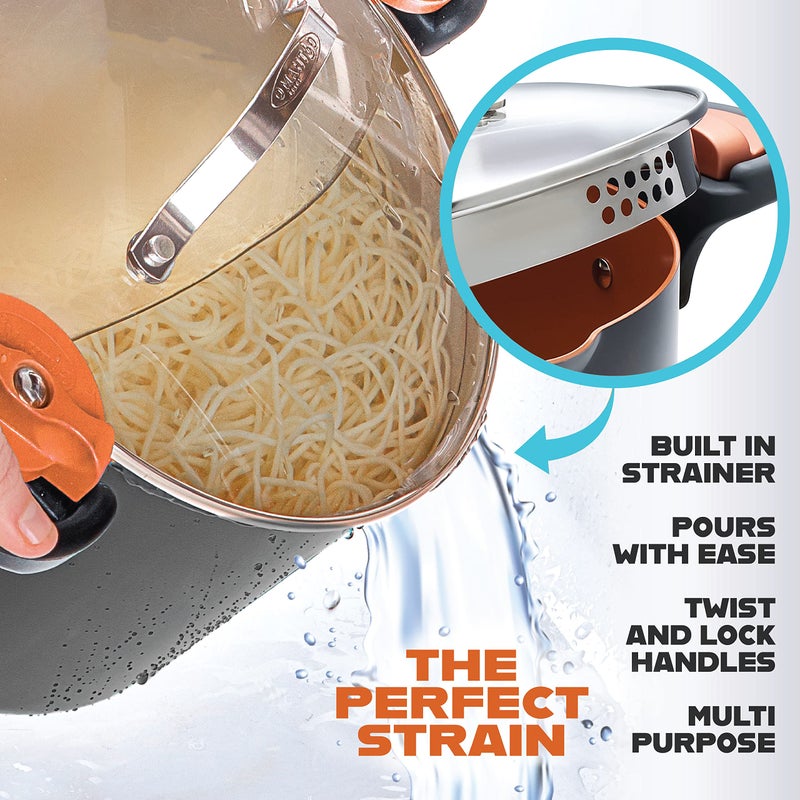 GOTHAM STEEL 5 Qt Ceramic Stock Pot Multipurpose Pasta Pot with Strainer Lid & Twist and Lock Handles, Nonstick Ceramic Pot for Soup, Spaghetti, Rice, Pots for Kitchen, Dishwasher Safe - Copper - Image 2