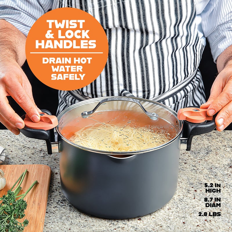 GOTHAM STEEL 5 Qt Ceramic Stock Pot Multipurpose Pasta Pot with Strainer Lid & Twist and Lock Handles, Nonstick Ceramic Pot for Soup, Spaghetti, Rice, Pots for Kitchen, Dishwasher Safe - Copper - Image 4