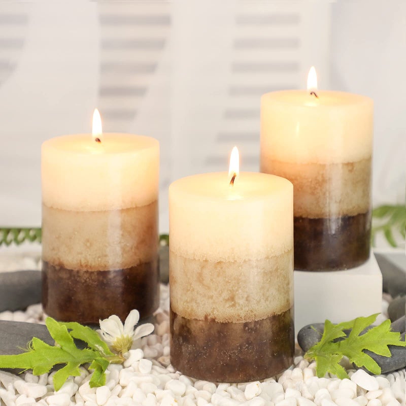 Immeiscent Pillar Candles Vanilla Cupcake Scented Immeiscent Aromatherapy Candle 50+ Hours Clean Burning Long Lasting Mottled Layered Candles for Home Scented SPA Restaurant Set of 3 - Image 1