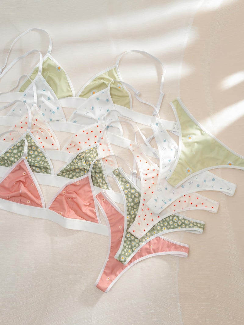 BEAUDRM Women's 5 Sets Matching Bra and Panty Set Polka Dots Print Lingerie Set Triangle Bralettes and Low Rise Thong Set Multicolor Small - Image 2
