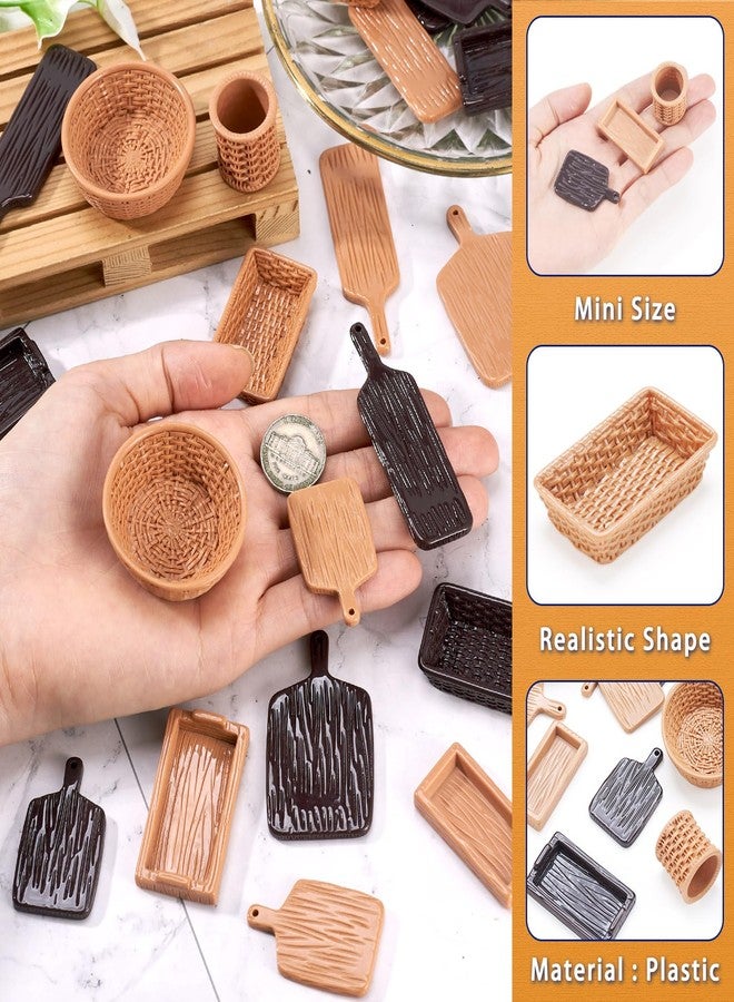BB Beadthoven Beadthoven 26pcs Miniature Dollhouse Accessories Mini Plastic Tray Woven Bread Basket Set Tiny Tray Tableware Kitchen Accessories for Dollhouse Micro Landscape Pretending Prop Decorations - Image 3