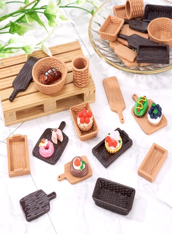 BB Beadthoven Beadthoven 26pcs Miniature Dollhouse Accessories Mini Plastic Tray Woven Bread Basket Set Tiny Tray Tableware Kitchen Accessories for Dollhouse Micro Landscape Pretending Prop Decorations - Image 4