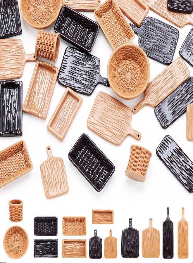 BB Beadthoven Beadthoven 26pcs Miniature Dollhouse Accessories Mini Plastic Tray Woven Bread Basket Set Tiny Tray Tableware Kitchen Accessories for Dollhouse Micro Landscape Pretending Prop Decorations - Image 1