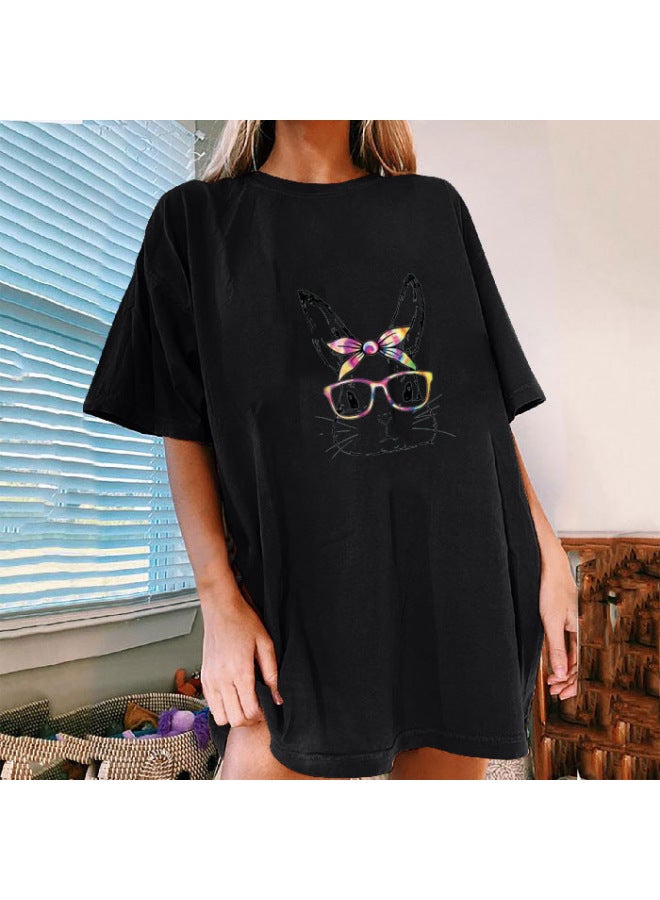 Spring And Summer New Print Round Neck Casual Short Sleeve Loose Fit Large Size - Image 1