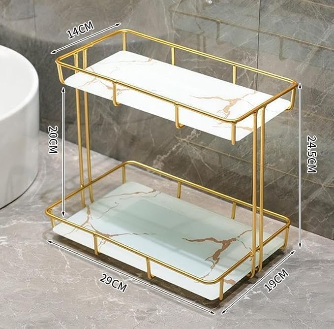 Antole Bathroom Organizer Countertop,Marble Makeup Organizer,Bathroom Organizer Makeup Organizer,Bathroom Organizers and Storage, Cosmetic Shelf for Perfume,Dresser,Toiletries (2Tier-White Gold) - Image 3