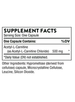Thorne Acetyl-L-Carnitine 500 mg - Dietary Supplement 60 Capsules  - Image 2