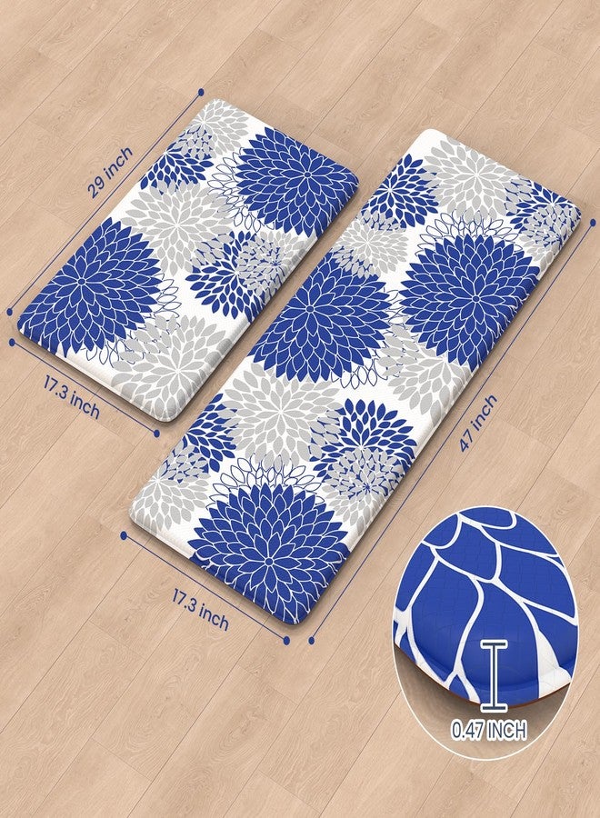 Collive Anti Fatigue Kitchen Mats 2PCS,Boho Kitchen Rugs Non Slip Rubber Backing,Collive Farmhouse Waterproof Kitchen Mat for Floor,Cushioned Standing Mat for Kitchen,Laundry,Sink,Desk,Blue - Image 3