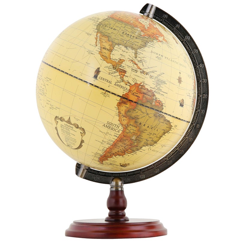 Annova ANNOVA Antique Globe 10  25 cm Diameter with A Wood Base Vintage Decorative Political Desktop World  Rotating Full Earth Geography Educational  Kids Adults School Home Office Dia 10inch