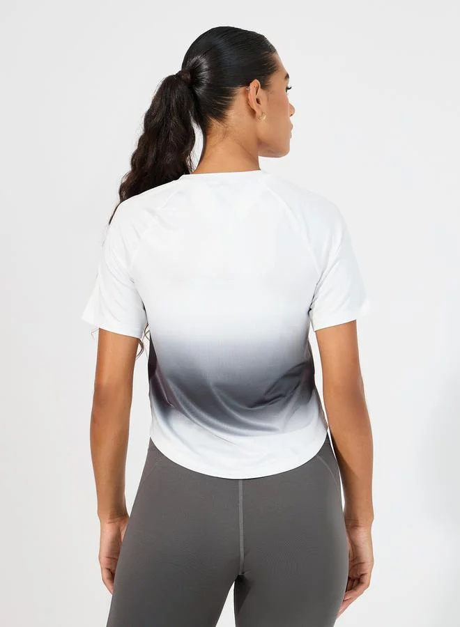 Styli Shoulder Mesh Detail Ombre Effect Curved Hem Top
