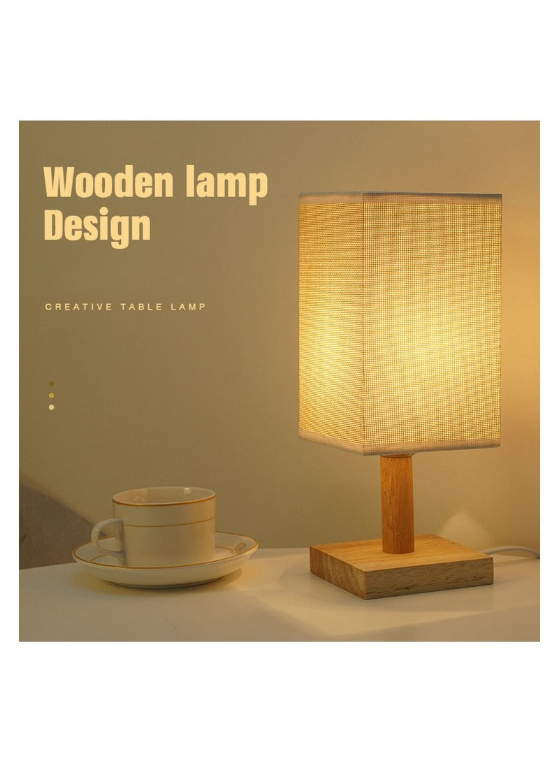 GuRiver USB Table Lamp Bedside Wooden Lamp Modern Nightstand Night Lamp with Fabric Lampshade for Bedroom Living Room Office（Beige） - Image 1