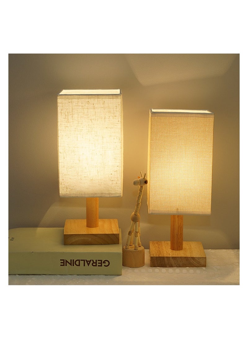 GuRiver USB Table Lamp Bedside Wooden Lamp Modern Nightstand Night Lamp with Fabric Lampshade for Bedroom Living Room Office（Beige） - Image 2