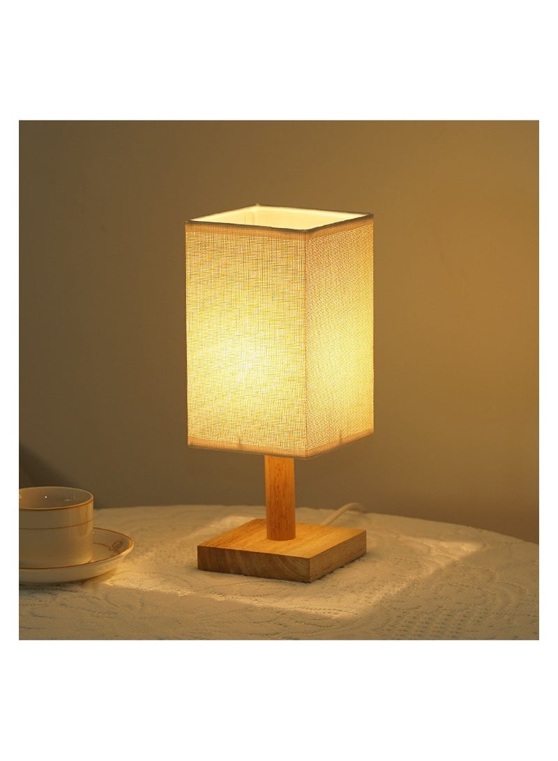 GuRiver USB Table Lamp Bedside Wooden Lamp Modern Nightstand Night Lamp with Fabric Lampshade for Bedroom Living Room Office（Beige） - Image 3