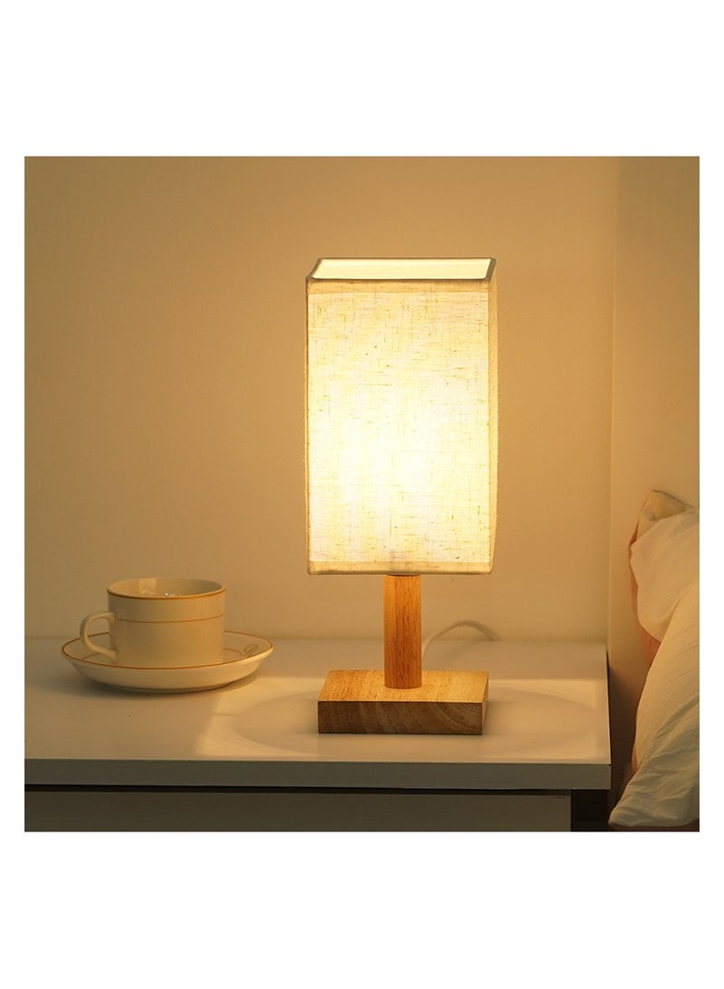 GuRiver USB Table Lamp Bedside Wooden Lamp Modern Nightstand Night Lamp with Fabric Lampshade for Bedroom Living Room Office（Beige） - Image 4