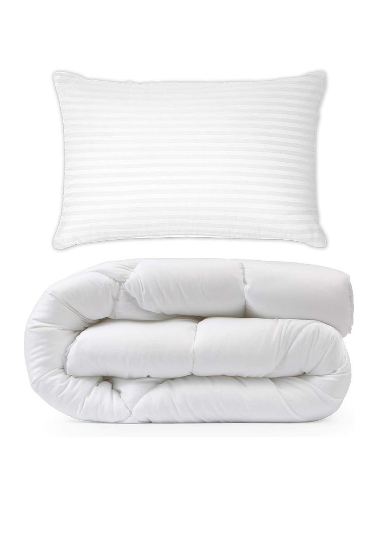 Duvet Insert Solid White Cotton Single Size 160X220Cm With 1 Piece Pillow