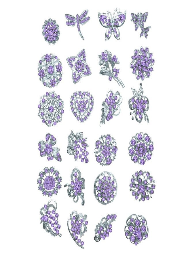 Ezing Lot 24pc Shining Rhinestone Crystal Brooches Pins DIY Wedding Bouquet Kit (M) - Image 1