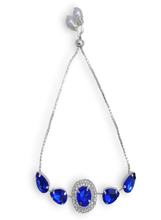 ACCESSHER Women's & Girls Silver-Tone Royal-Blue Stone Adjustable Bracelet Latest Stylish Chain Bangle Bracelet Fashion Jewellery Gift for Birthday, Anniversaries - Image 1