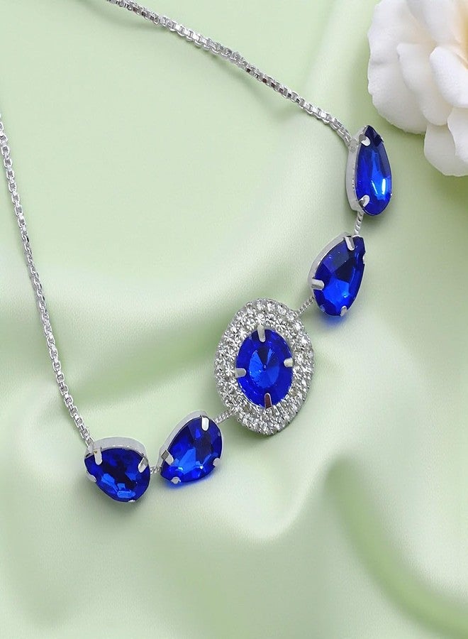 ACCESSHER Women's & Girls Silver-Tone Royal-Blue Stone Adjustable Bracelet Latest Stylish Chain Bangle Bracelet Fashion Jewellery Gift for Birthday, Anniversaries - Image 4