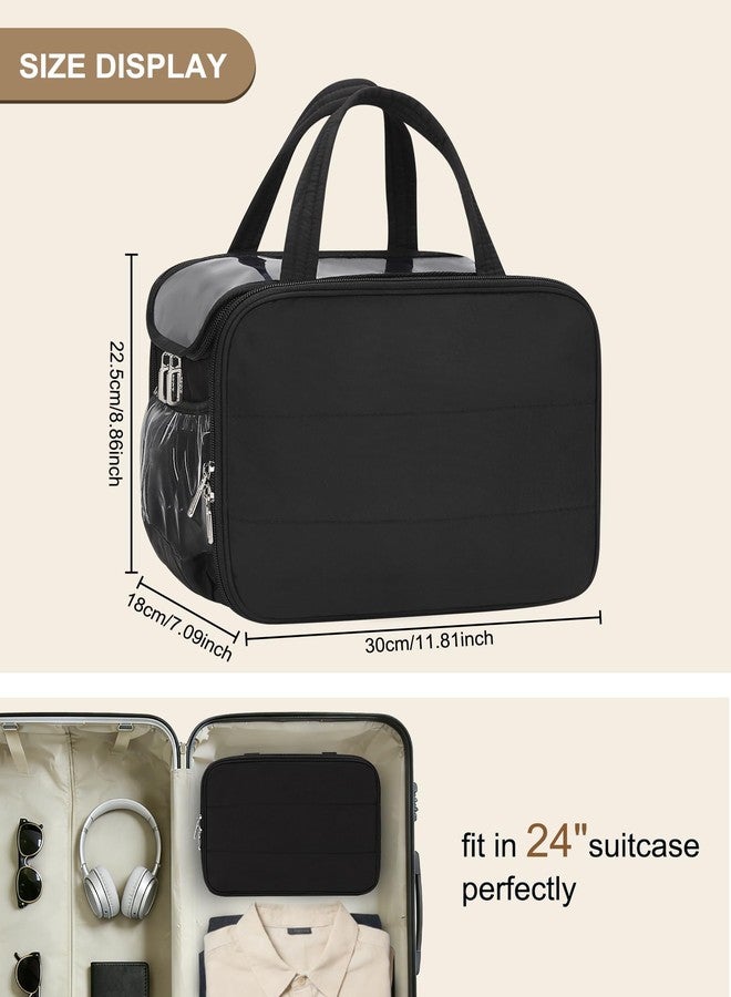 WGEAR Travel Toiletry Bag for Women - Large Wide-Open Makeup Bag with Compartments, Lightweight Cosmetic Bag with Adjustable Dividers, Puffy Visible Toiletry Organizer for Full-Sized Container - Image 2