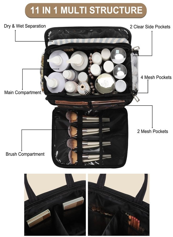 WGEAR Travel Toiletry Bag for Women - Large Wide-Open Makeup Bag with Compartments, Lightweight Cosmetic Bag with Adjustable Dividers, Puffy Visible Toiletry Organizer for Full-Sized Container - Image 3