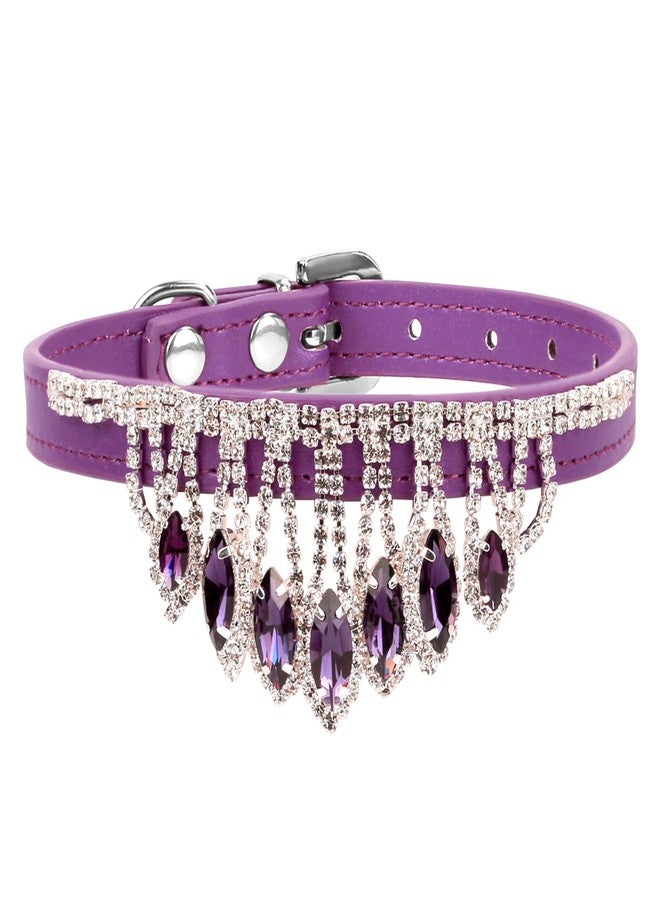 HOWWFALY Bling Rhinestone Crystal Dog Collar PU Leather Adjustable Collar Soft Crystal Dog Collar Neck Decoration Collar for Small Medium Dogs (Purple) - Image 1