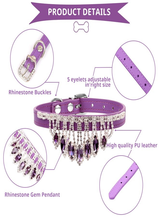 HOWWFALY Bling Rhinestone Crystal Dog Collar PU Leather Adjustable Collar Soft Crystal Dog Collar Neck Decoration Collar for Small Medium Dogs (Purple) - Image 5