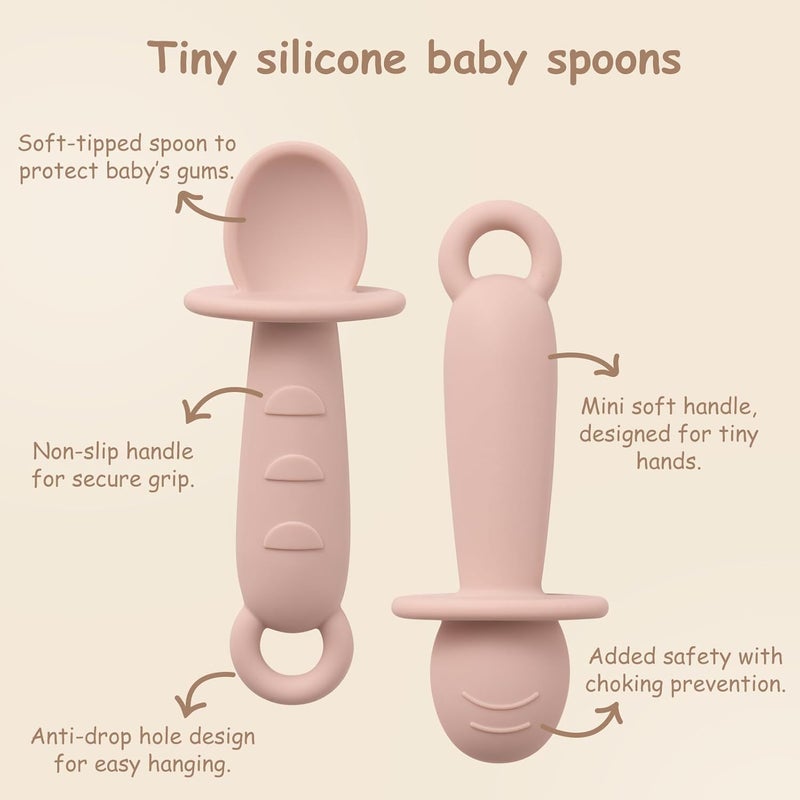 YIVEKO Baby Feeding Set with Silicone Divided Plate Toy Straps Spoon Tether Cup Holder Strap Anti Drop Toddler Mealtime Set for Baby Led WeaningBlush - Image 4