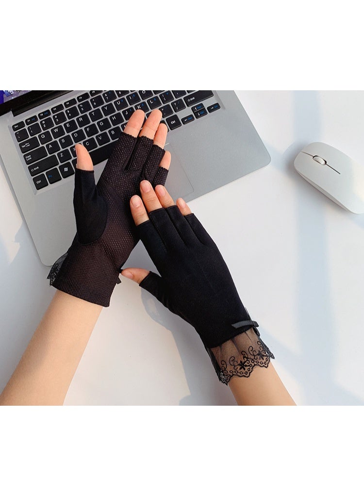 Women's Short Lace Half Finger Lace Sunscreen Gloves Open Finger Etiquette Wedding Decoration Gloves - Image 3