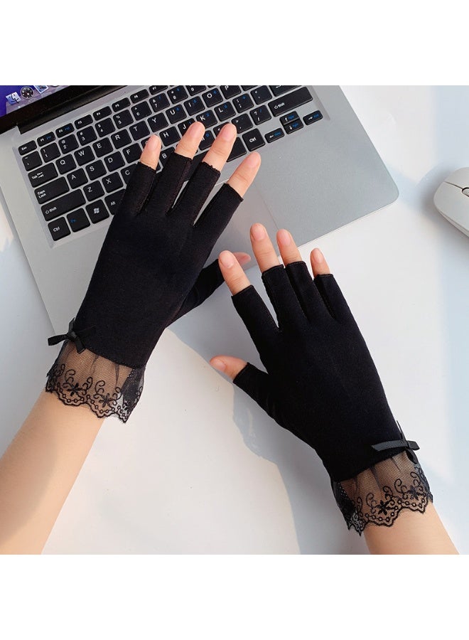 Women's Short Lace Half Finger Lace Sunscreen Gloves Open Finger Etiquette Wedding Decoration Gloves - Image 1
