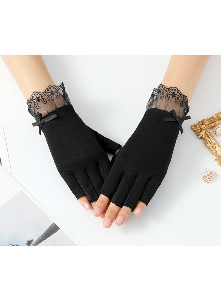 Women's Short Lace Half Finger Lace Sunscreen Gloves Open Finger Etiquette Wedding Decoration Gloves - Image 2