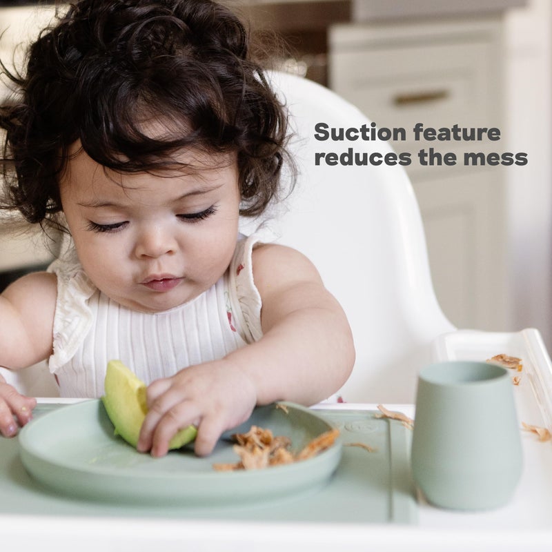 ezpz Tiny Plate (Coral) - 6 Months+ - 100% Silicone Suction Placemat + Plate for Infants - Fits on Most Highchair Trays - Baby Led Weaning Supplies - Image 5